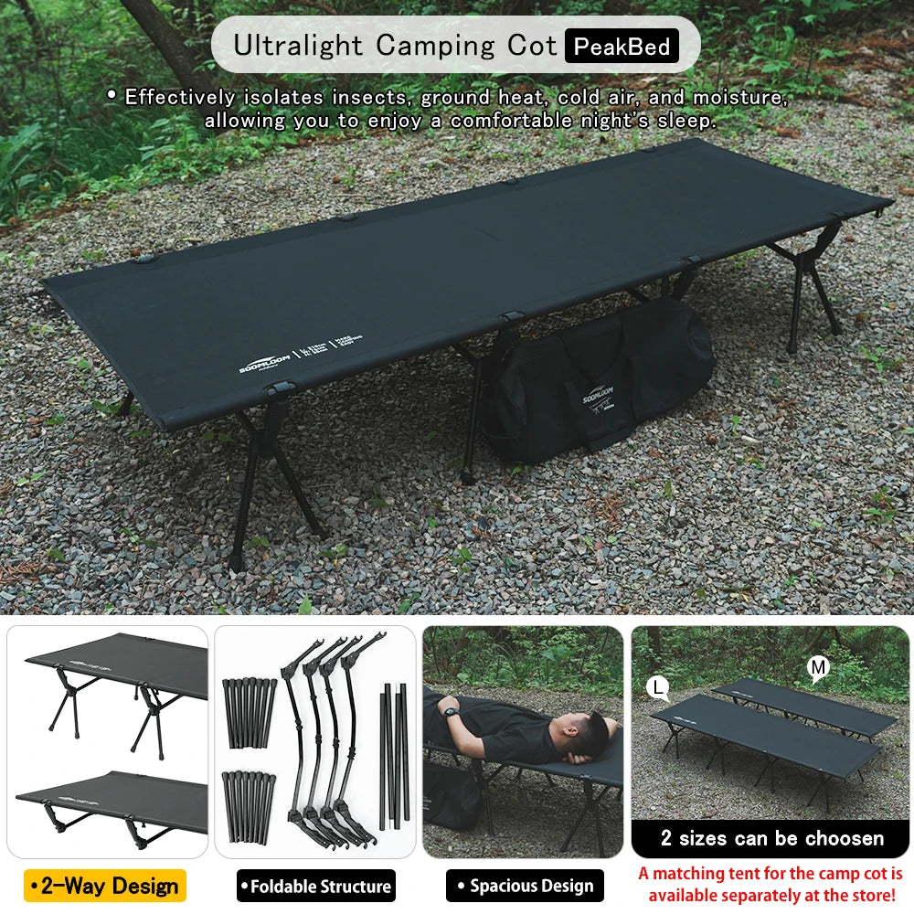 Soomloom Camping Cot - 210X76/190X65cm Easy Setup Portable Folding Bed, Ultralight Aluminum Alloy Camping Bed for Outdoor Hiking