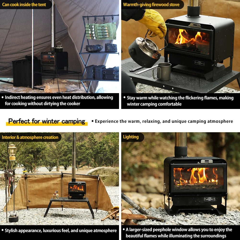 Soomloom Multifunctional Wood Stove KAKA Black Camping Fireplace for Tent Heating Cooking Portable Camping Outdoor Bonfire Stove