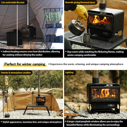 Soomloom Multifunctional Wood Stove KAKA Black Camping Fireplace for Tent Heating Cooking Portable Camping Outdoor Bonfire Stove