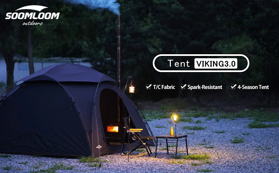 Soomloom T/C Fabric Camping Tent VIKING 3.0– Double Y-Shaped Pole 4-Season Tent, Spark-Resistant T/C Polycotton Sunshade Shelter