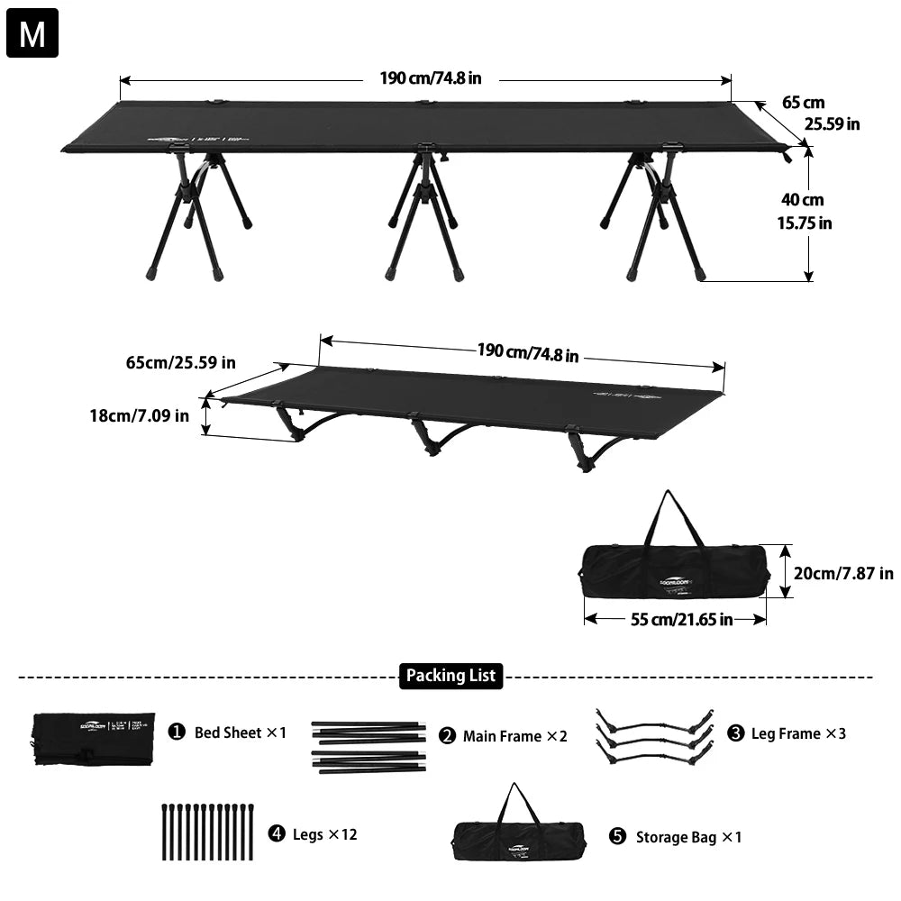 Soomloom Camping Cot - 210X76/190X65cm Easy Setup Portable Folding Bed, Ultralight Aluminum Alloy Camping Bed for Outdoor Hiking