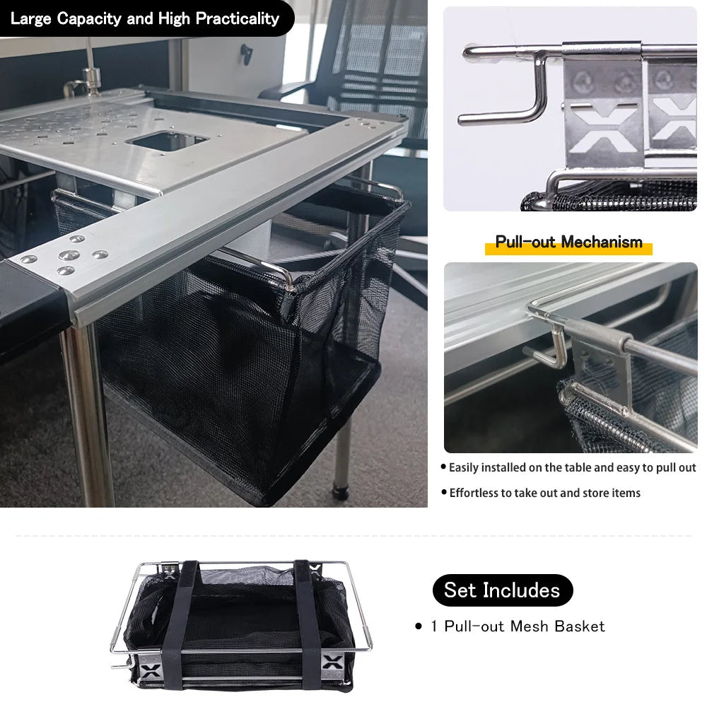 Deerest 1 Unit Pull-Out Mesh Basket for IGT Table, Foldable, Lightweight Multipurpose Draining Bag, Outdoor Camping Accessories