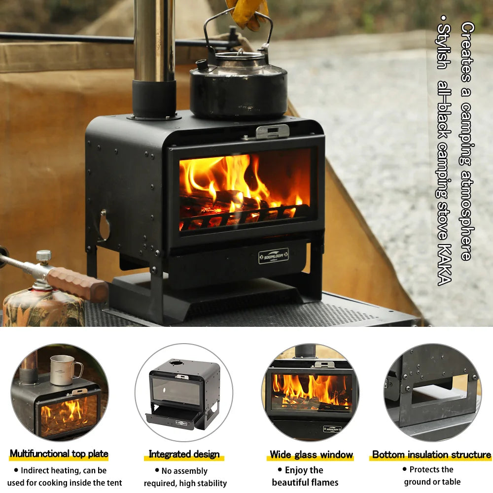 Soomloom Multifunctional Wood Stove KAKA Black Camping Fireplace for Tent Heating Cooking Portable Camping Outdoor Bonfire Stove