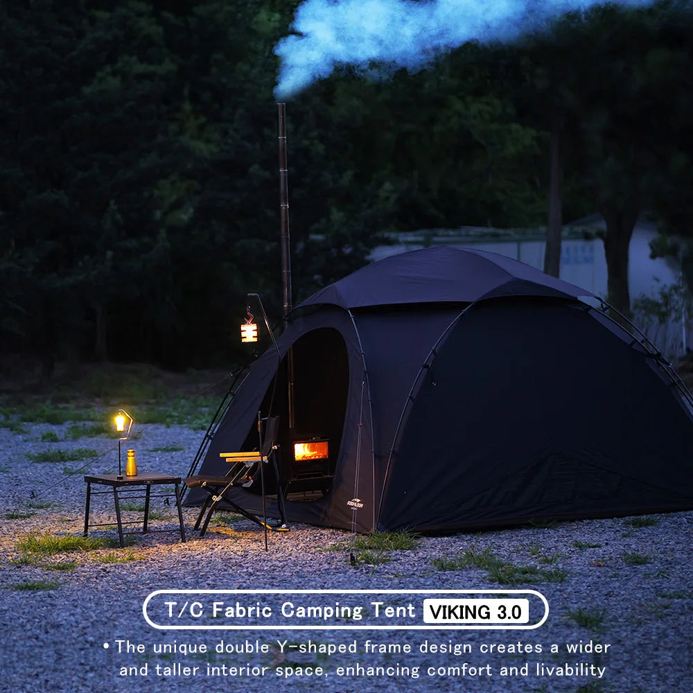 Soomloom T/C Fabric Camping Tent VIKING 3.0– Double Y-Shaped Pole 4-Season Tent, Spark-Resistant T/C Polycotton Sunshade Shelter