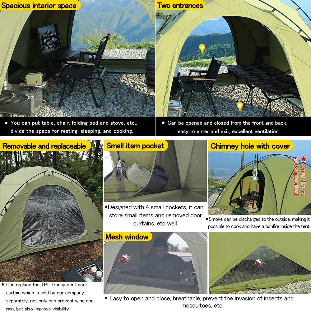 Soomloom Double Y-Shaped Pole Tent with VIKING Bonfire Chimney Hole T/C Material Fire Retardant Waterproof Outdoor Camping Tent