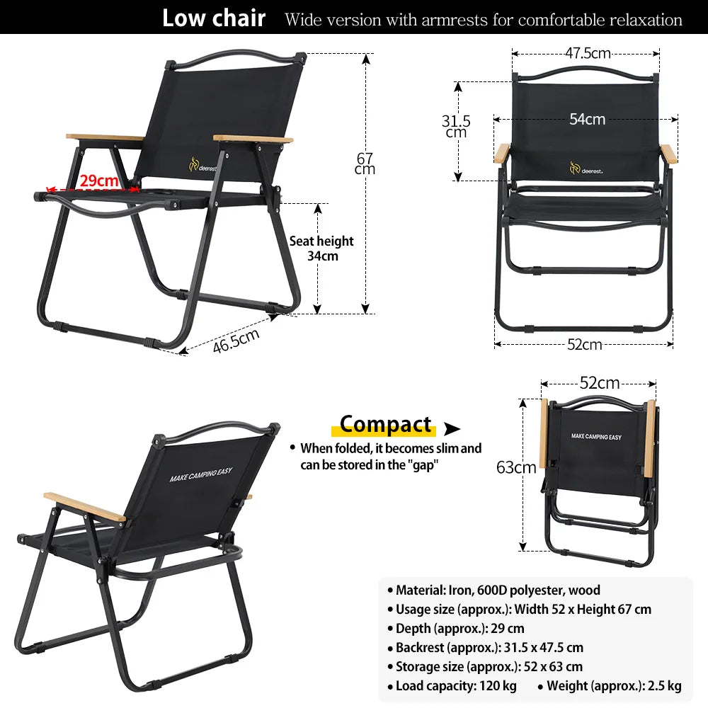 Deerest Camping Folding Chair Outdoor Travel Lounge Lawn Seat Fishing Beach Relax Lightweight Outdoor Portable Kermit Chair