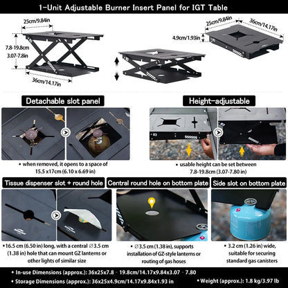 Soomloom 1-Unit Adjustable Burner Insert Panel for IGT Table – Camping Stove Plate Compatible with SOTO ST-310, Alcohol Burners