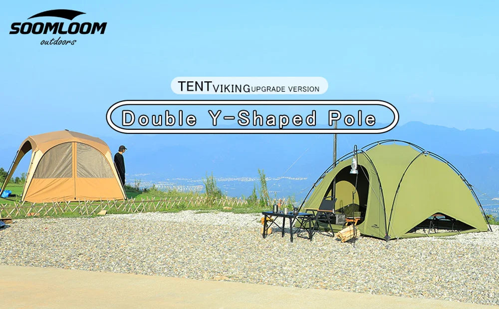 Soomloom Double Y-Shaped Pole Tent with VIKING Bonfire Chimney Hole T/C Material Fire Retardant Waterproof Outdoor Camping Tent