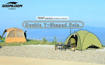 Soomloom Double Y-Shaped Pole Tent with VIKING Bonfire Chimney Hole T/C Material Fire Retardant Waterproof Outdoor Camping Tent