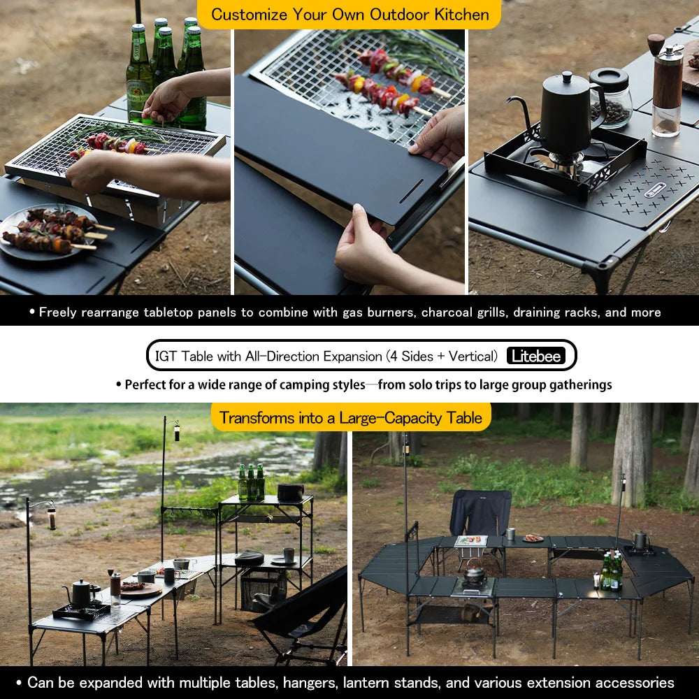 Soomloom Ultra-Light Expandable IGT Table - All-Direction Expandable Outdoor Table with Lantern Stand for Camping Picnics Hiking