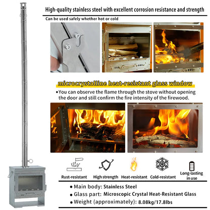 Soomloom Stainless Steel Outdoor Camping Fireplace Portable Secondary Burning Wood Stove Firewood Heater for Cozy Adventures