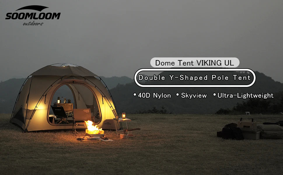 Soomloom Double Y-Shaped Pole Lightweight Tent VIKING UL 40D Nylon Skyview Dome Tent for Family & Couple Camping/Outdoor Shelter