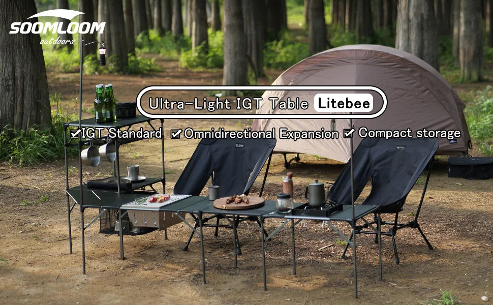 Soomloom Ultra-Light Expandable IGT Table - All-Direction Expandable Outdoor Table with Lantern Stand for Camping Picnics Hiking