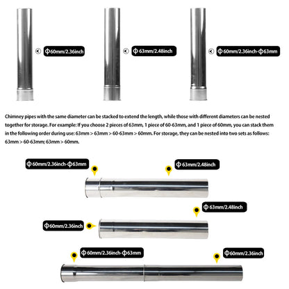 Soomloom Wood Stove Accessories Chimney Extension Pipe Stainless Steel Extendable Chimney Pipe for Camping Firewood Stove
