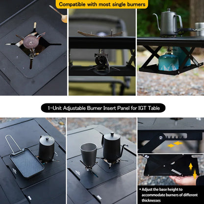 Soomloom 1-Unit Adjustable Burner Insert Panel for IGT Table – Camping Stove Plate Compatible with SOTO ST-310, Alcohol Burners