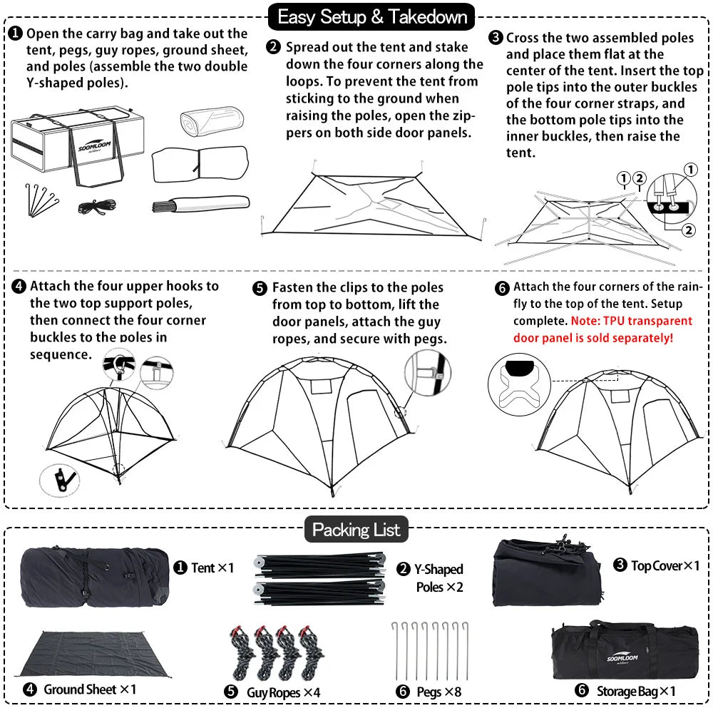 Soomloom T/C Fabric Camping Tent VIKING 3.0– Double Y-Shaped Pole 4-Season Tent, Spark-Resistant T/C Polycotton Sunshade Shelter