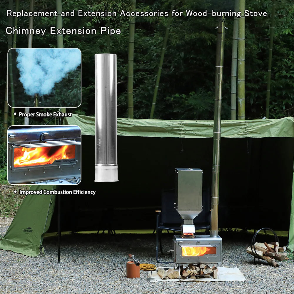 Soomloom Wood Stove Accessories Chimney Extension Pipe Stainless Steel Extendable Chimney Pipe for Camping Firewood Stove
