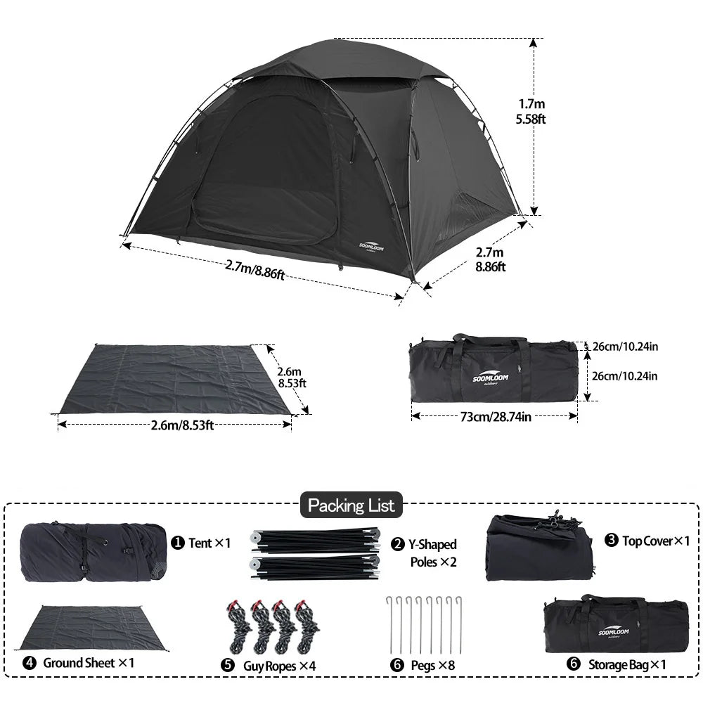 Soomloom T/C Fabric Camping Tent VIKING 3.0– Double Y-Shaped Pole 4-Season Tent, Spark-Resistant T/C Polycotton Sunshade Shelter